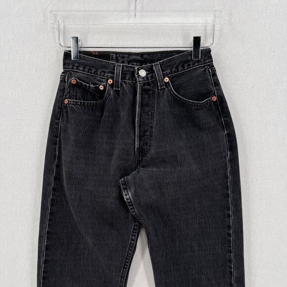LEVIS Vintage 501 Jeans Womens 28 x 32 Black High Rise Button Fly 1990s Y2K - Picture 3 of 15